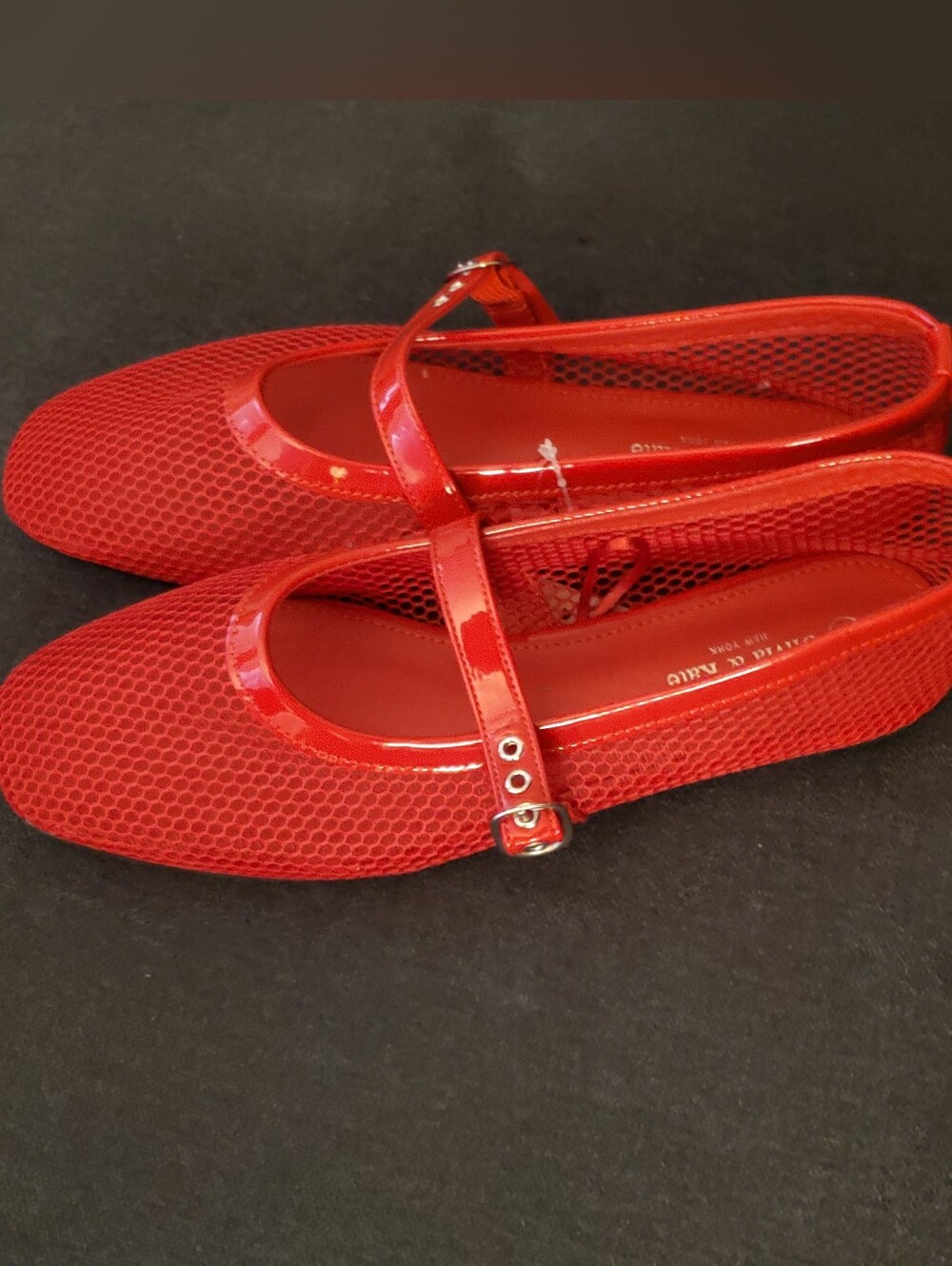 Red Mary Jane Flats - Womens Stylish Mesh Ballet Shoe